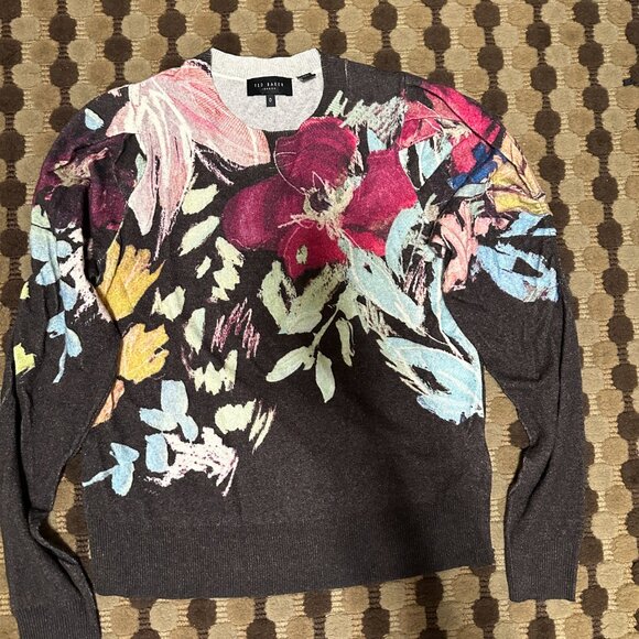 Ted Baker Pleated Long Sleeve Printed Sweater New Without Tags - Picture 5 of 9